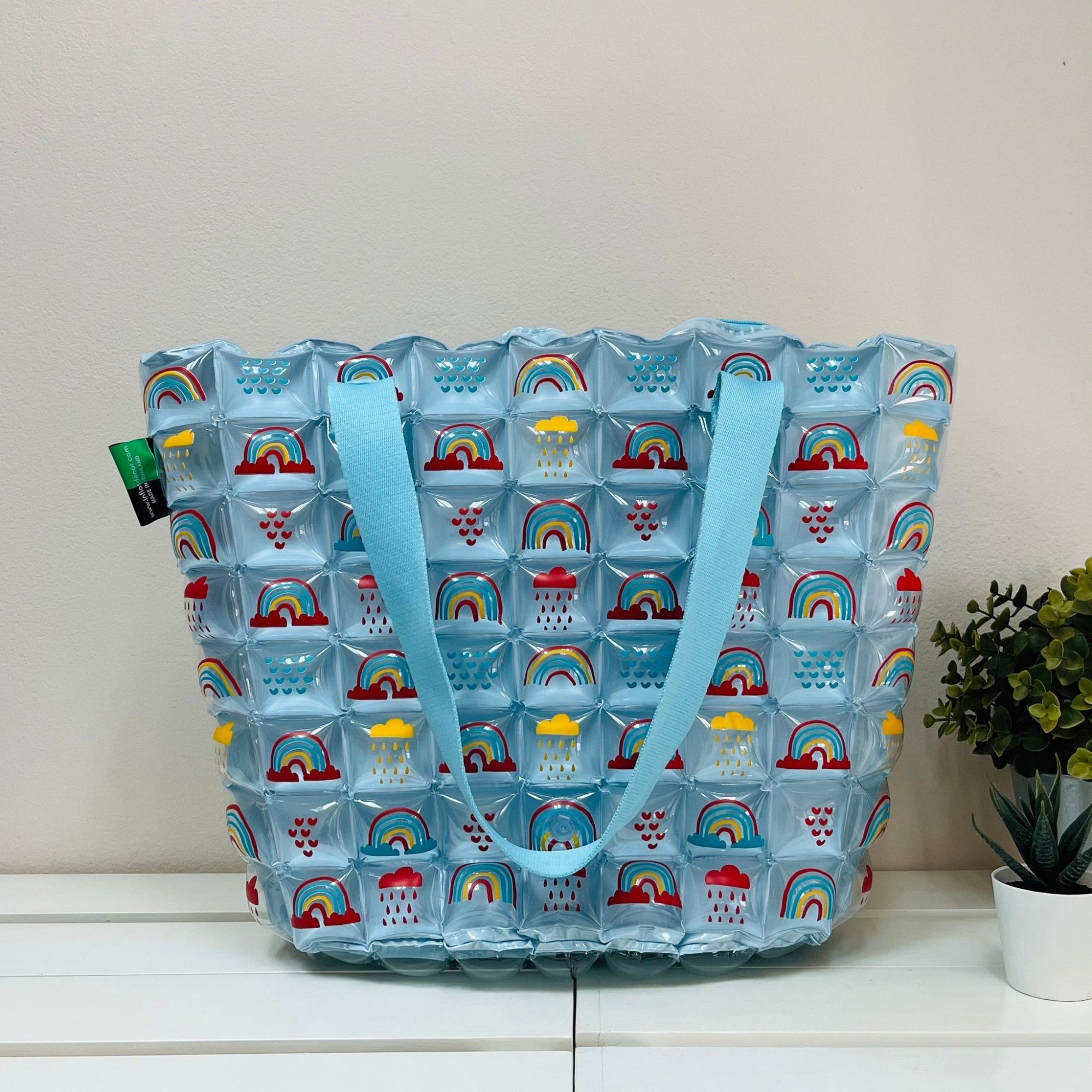 Inflatable Shopping Tote Bag & Beach Bag with Zipper (Large) - Rainbow